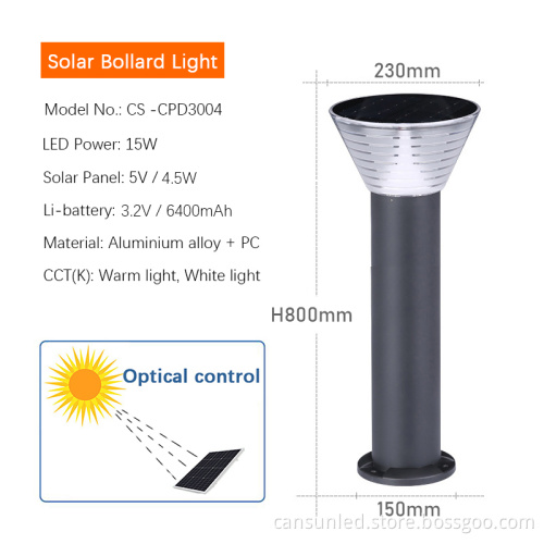Outdoor Waterproof LED Solar Bollard Light for Garden and Lawn